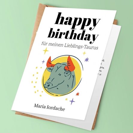 Personalisierte Grußkarte mit Text – Sternzeichen Stier