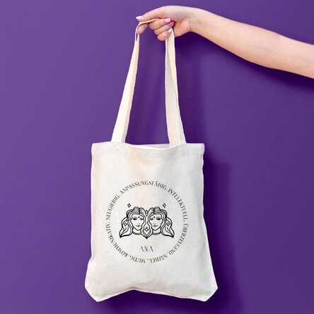 Personalisierte Tasche mit Text – Sternzeichen Zwillinge