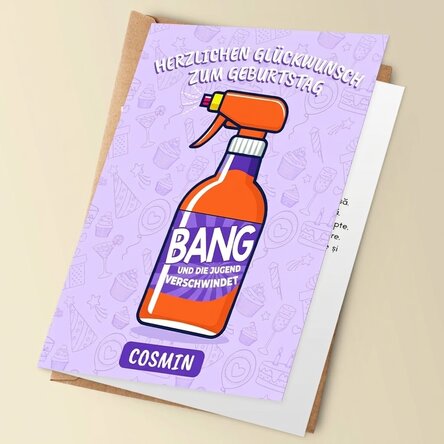 Personalisierte Grußkarte mit Text – BANG! Und schon ist die Jugend vorbei
