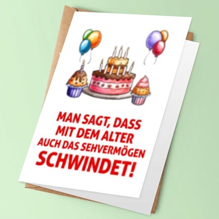 Personalisierte Grußkarte mit Text – Mit dem Alter lässt auch das Sehvermögen nach