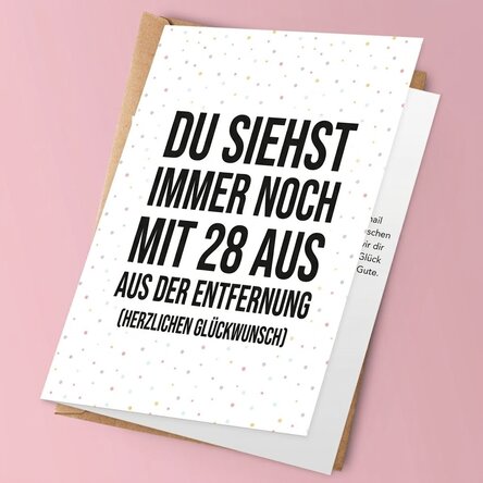 Personalisierte Grußkarte mit Text – Du siehst immer noch gut aus … aus der Ferne