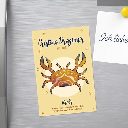 Individuell gestalteter Magnet 10 x 15 cm mit Text – Sternzeichen Krebs