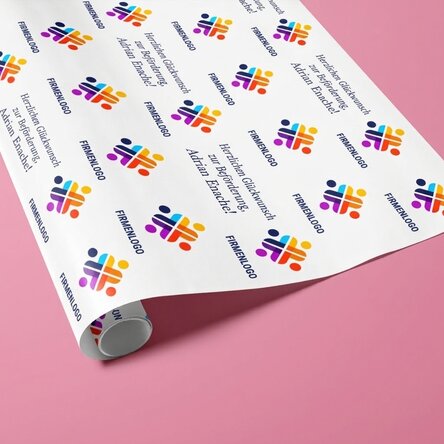 Individuell gestaltetes Geschenkpapier mit Logo und Botschaft