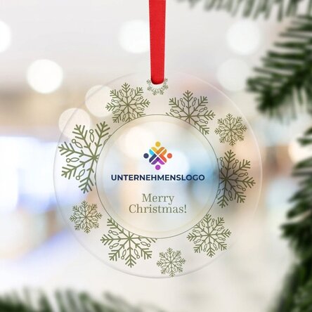 Individuell gestaltete runde Dekoration mit Logo und Botschaft – Merry Christmas!