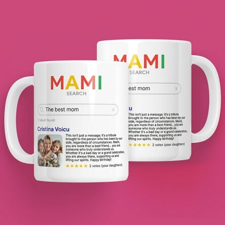 Personalisierte Tasse mit Foto und Text – Suche