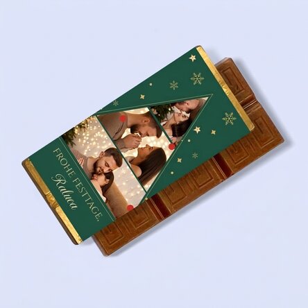 Personalisierte Mini-Schokoladentafel mit 3 Fotos und einer Botschaft – Weihnachtsbaum
