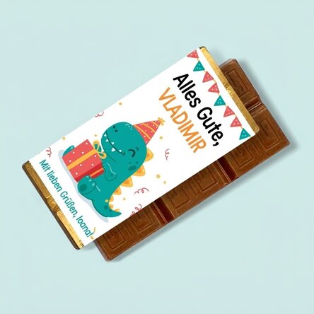 Personalisierte Mini-Schokoladentafel mit Botschaft – Happy Dino