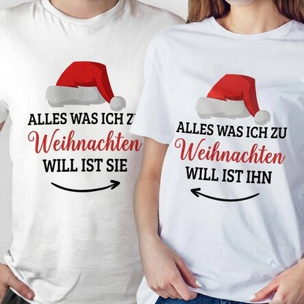 Personalisiertes Baumwoll-T-Shirt mit Weihnachtsaufdruck – „All I want for Christmas“