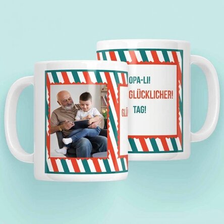 Personalisierte Tasse mit Text und einem Foto – Frohe Weihnachten!