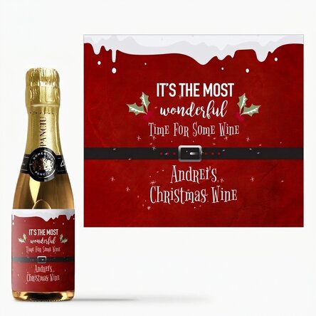 Kleine, mit einem Text personalisierte Sektflasche – „Most wonderful time“