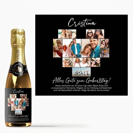 Personalisierte Mini-Sektflasche mit 11 Fotos und einer Botschaft
