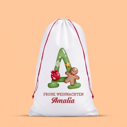 Weiße Geschenktüte, personalisiert mit Initialen und einer Botschaft
