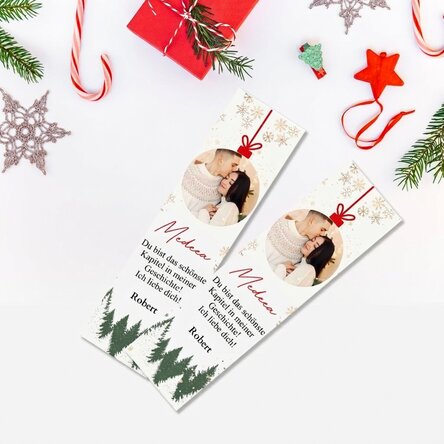 Personalisiertes Lesezeichen mit Text und Foto – Weihnachtskugel