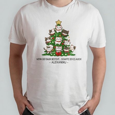 Personalisiertes Baumwoll-T-Shirt mit Aufdruck – Catmas Tree