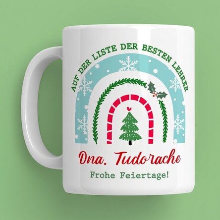 Personalisierte Tasse mit einer Botschaft für Lehrer – Weihnachten