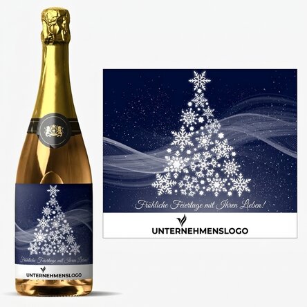 Personalisierter Sekt mit Logo und Botschaft – Frohe Weihnachten!