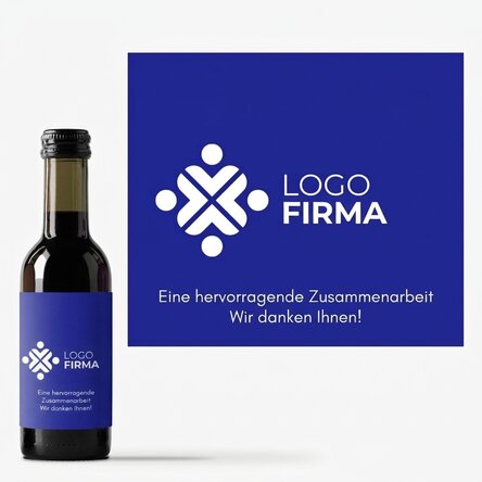 Kleine Weinflasche, individuell gestaltet mit Logo und Text