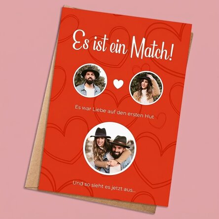 Individuell gestaltete Karte mit Fotos und Text – It's a Match