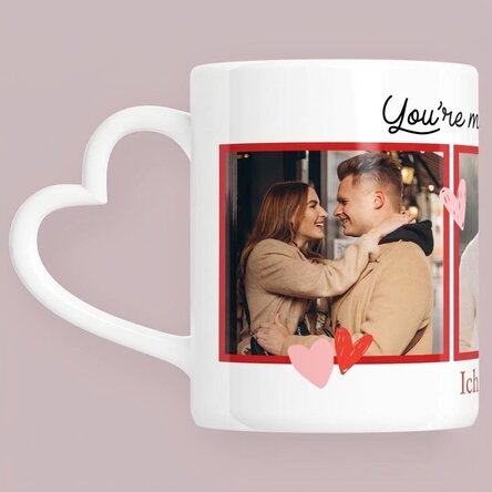Personalisierte Tasse mit 3 Fotos und Text – „My favorite“ – Modell mit herzförmigem Henkel