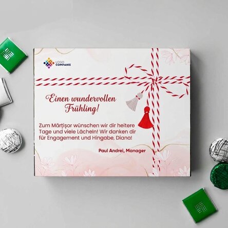 Personalisierte Pralinenschachtel mit Logo und Text