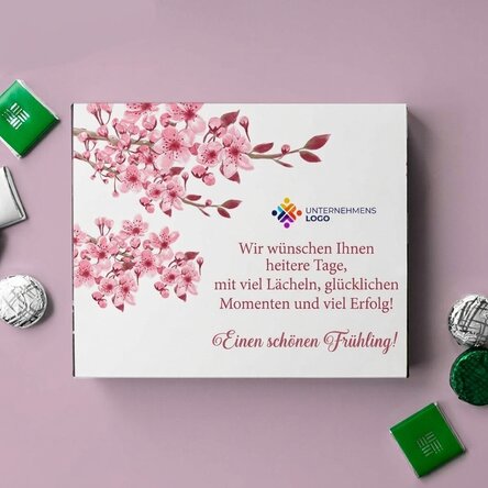 Personalisierte Pralinenschachtel mit Logo und Text – Frühling