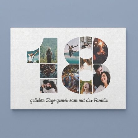 Individuell gestaltetes Leinwandbild im Querformat mit 11 Fotos (Modell Nr. 18) und Textbotschaft