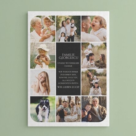 Individuell gestaltetes Leinwandbild mit Text und 10 Fotos – Unsere Familie