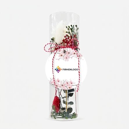 Martisor-Dekoration aus Glas mit konservierten Blumen, individuell mit Logo gestaltet – Blumen
