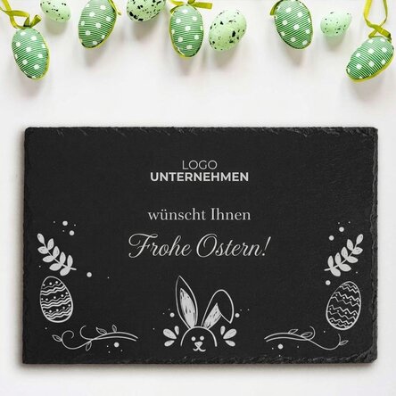 Individuell gravierte Schieferplatte mit Logo und Text – Ostern