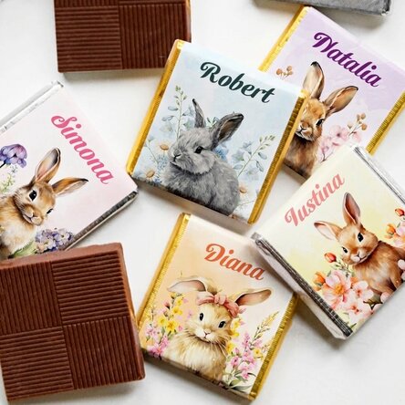 5er-Set personalisierte Mini-Pralinen mit Text – Osterhasen