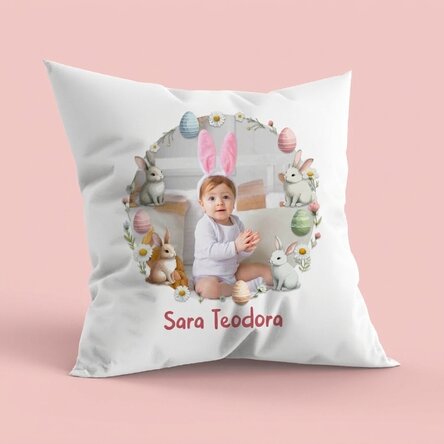 Personalisiertes Kissen mit Namen und Foto – Frohe Ostern!