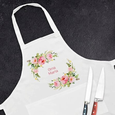 Individuell gestaltete Schürze mit Text – Blumen