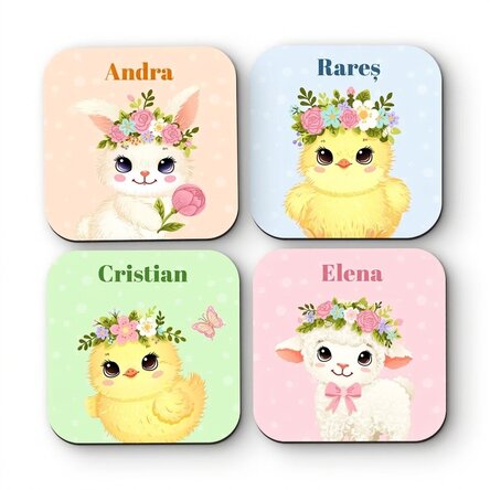 Set mit 4 personalisierten Untersetzern mit Text – Animalute