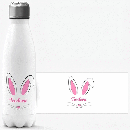 Thermoskanne mit weißem Boden, individuell mit Namen bedruckt – Bunny