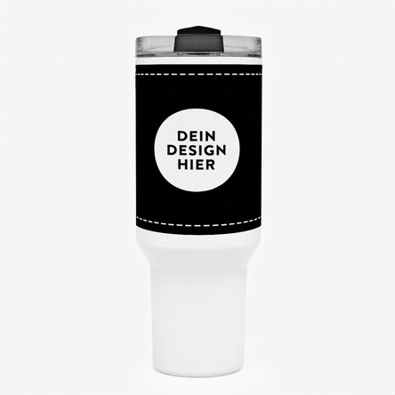 Thermosbecher mit Henkel und Strohhalm, individuell gestaltet mit deinem Motiv
