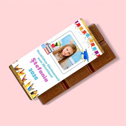 Personalisierte Mini-Schokoladentafel für Kinder mit Foto und Botschaft – Schulabschluss