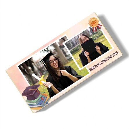 Personalisierte Schokolade mit Text und 2 Fotos – Schulabschluss