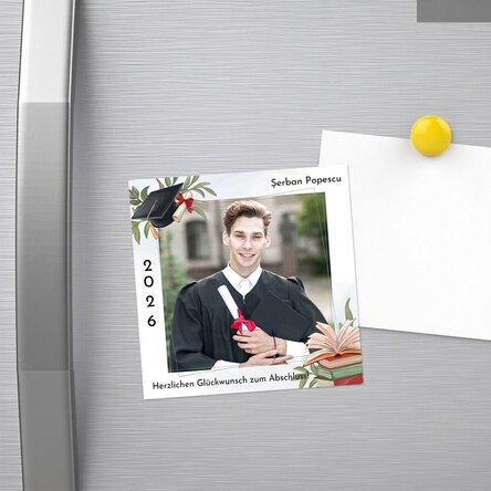 Individuell gestalteter Magnet (10 x 10) mit Foto und Text – Grußkarte zum Schulabschluss