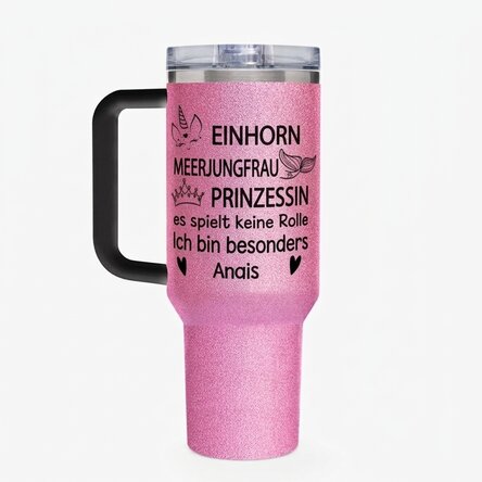 Thermosbecher mit Henkel und Strohhalm, individuell gestaltet mit der Aufschrift „I'm special“