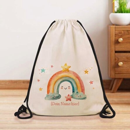 Rucksack mit Namensaufdruck – Regenbogen