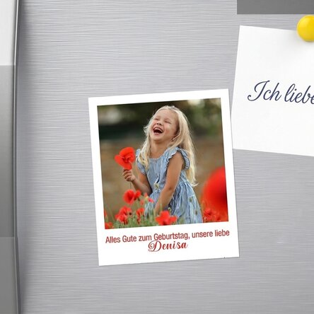 Individuell gestalteter Magnet (10 x 12 cm) mit Foto und Text – im Polaroid-Format