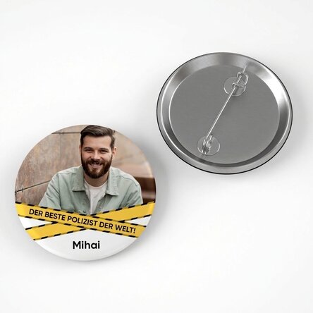 Personalisiertes Button mit Text und Foto – Polizist