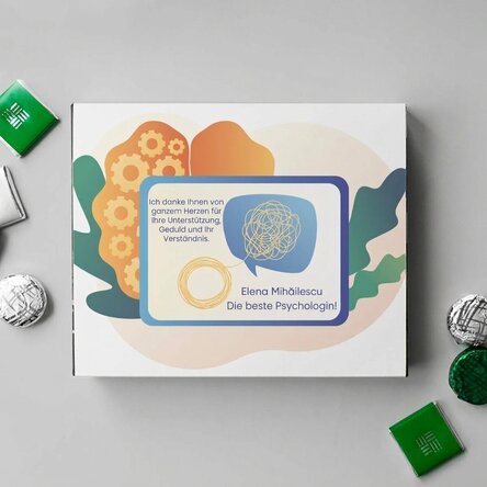 Personalisierte Pralinenschachtel mit Dankesbotschaft für Psychologen