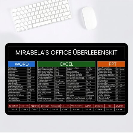 Individuell gestaltetes XXL-Mauspad mit Text – Office Survival Kit