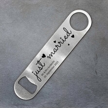 Personalisierter Bieröffner mit Aufschrift – Just Married