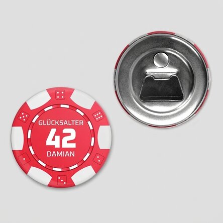 Personalisierter Flaschenöffner mit Magnet und individueller Botschaft – Pokerchip