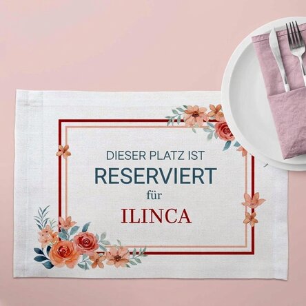 Individuell gestalteter Tellerhalter mit Text – Reserviert