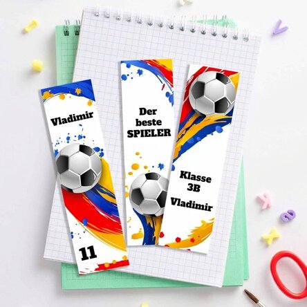 Set mit 3 personalisierten Lesezeichen mit Text – Fußball