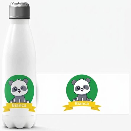 Thermoskanne mit weißem Boden, individuell mit Namen bedruckt – Cute Panda