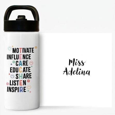 Thermosflasche mit Griff und personalisiertem Strohhalm mit Namen – Teacher